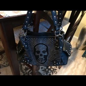 Genuine Leather Swarovski Crystal Skull purse